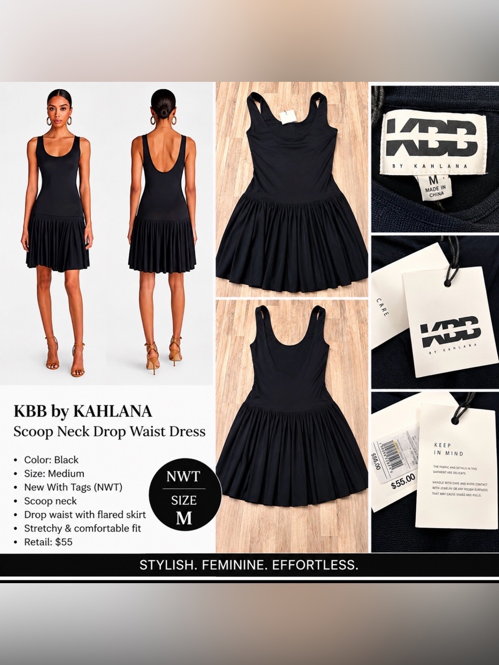 KBB by Kahlana Scoop Neck Drop Waist Dress – NWT – Size Medium